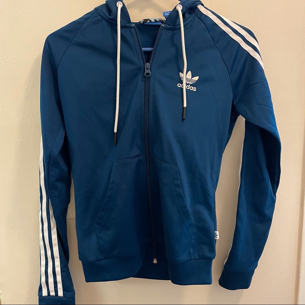 USED ADIDAS 3-STRIPES FULL-ZIP HOODIE WOMEN XS